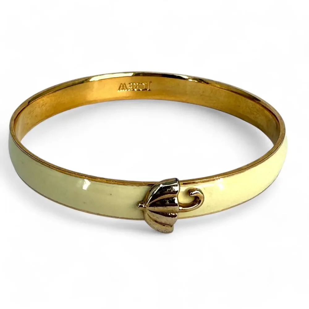 J Crew Umbrella Bangle Bracelet Cream Enamel Gold Tone